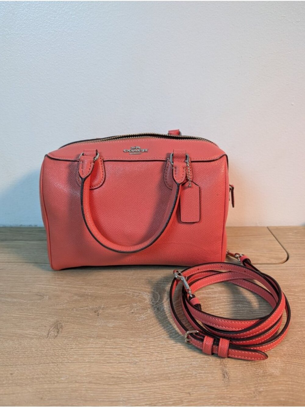COACH Saffiano Leather Bennett Shoulder Bag F32202 Handbag Satchel Coral